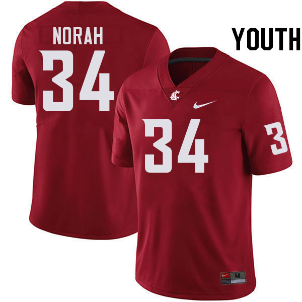 Youth #34 Cole Norah Washington State Cougars College Football Jerseys Stitched-Crimson